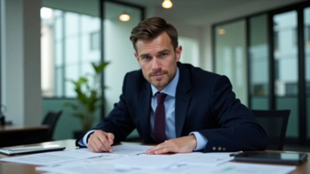 Accountant analyzing financial statements and case documents at professional desk