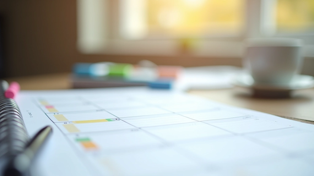 Calendar and planner with study schedule, time management notes and highlighters