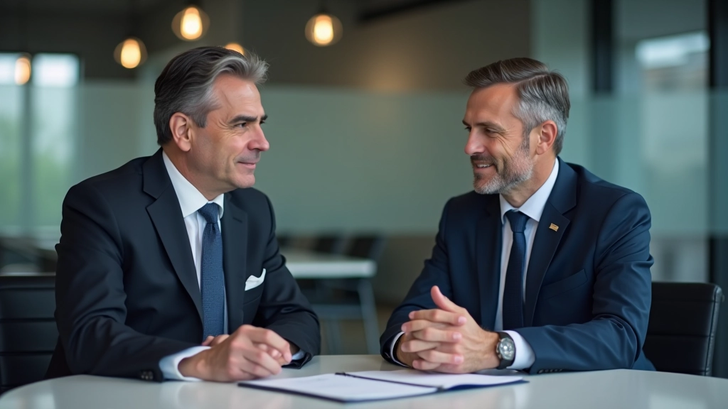 Leadership team meeting in executive boardroom with financial professionals discussing strategy